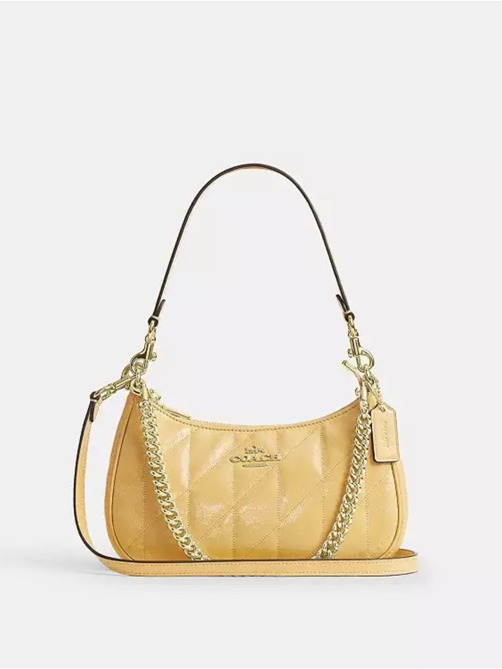 COACH 3-in-1 Teri Quilted Patent Leather Shoulder Bag in Pale Yellow Gold Chain